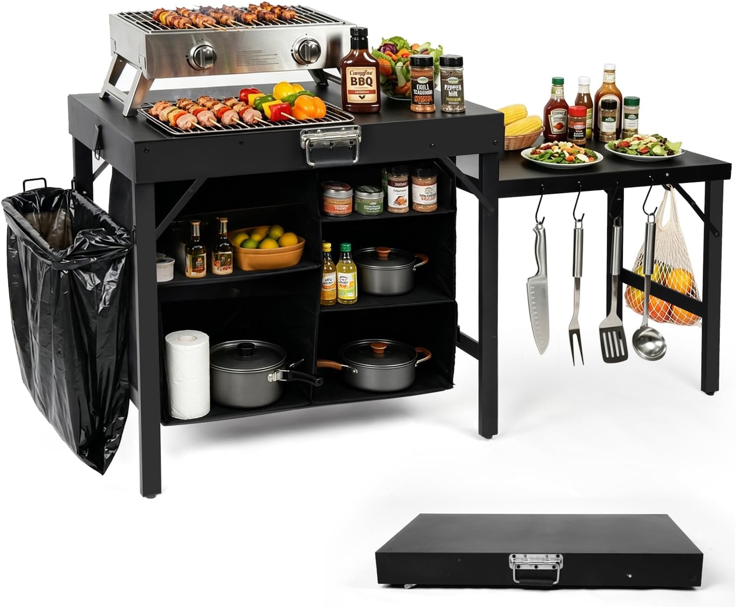 Camping Cooking Table With Storage - Przenośny Składany Stojak na Grill z