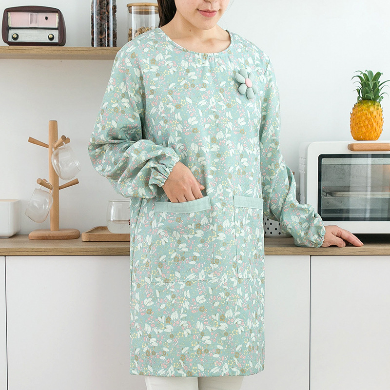 Camping Cooking Apron - Damski bawełniany fartuch z długim rękawem,
