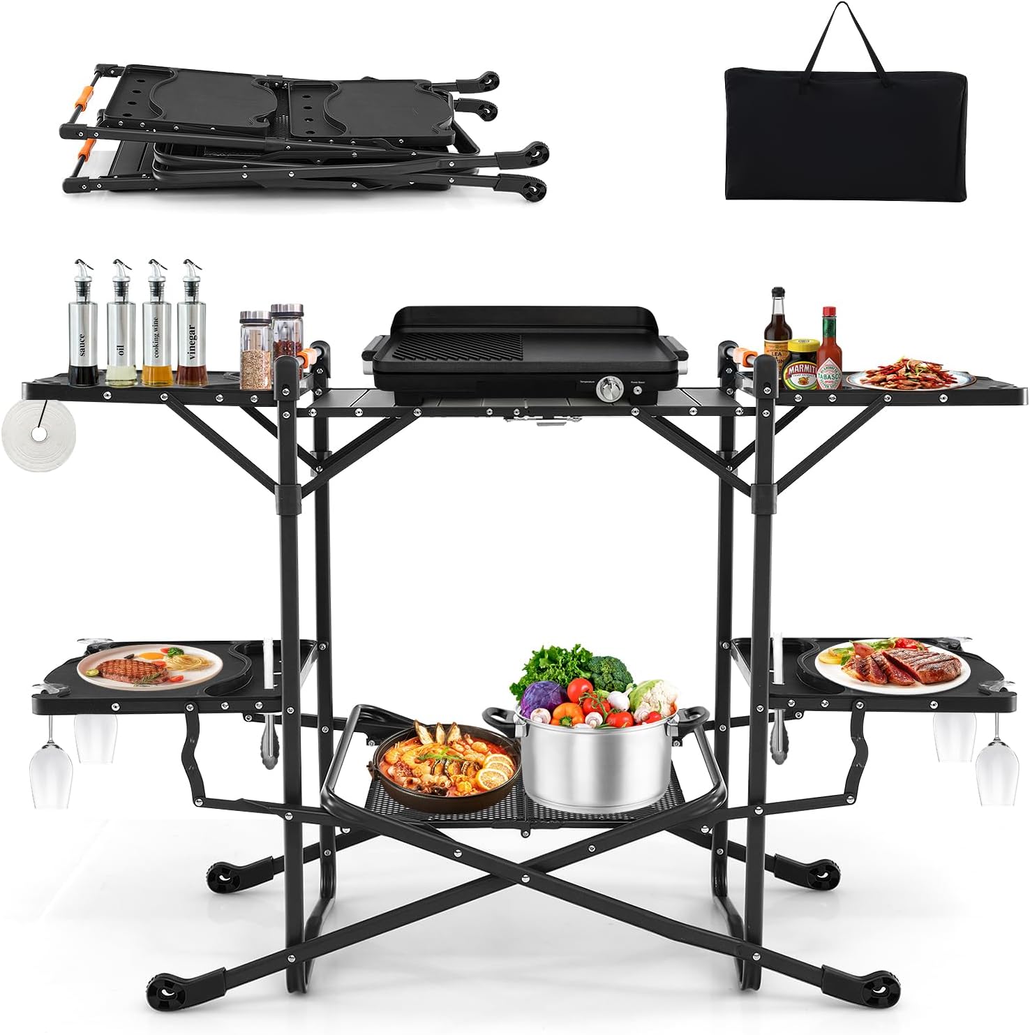Camping Cooking Table With Storage - Przenośny składany stół kuchenny na zewnątrz