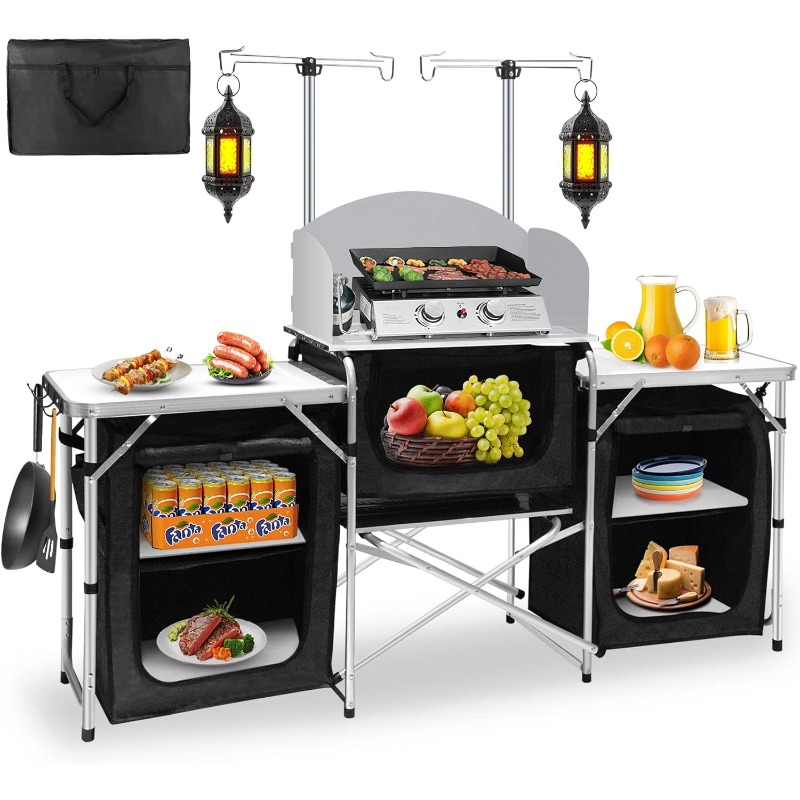 Camping Cooking Table With Storage - Popularna, przenośna kuchnia kempingowa na zewnątrz,