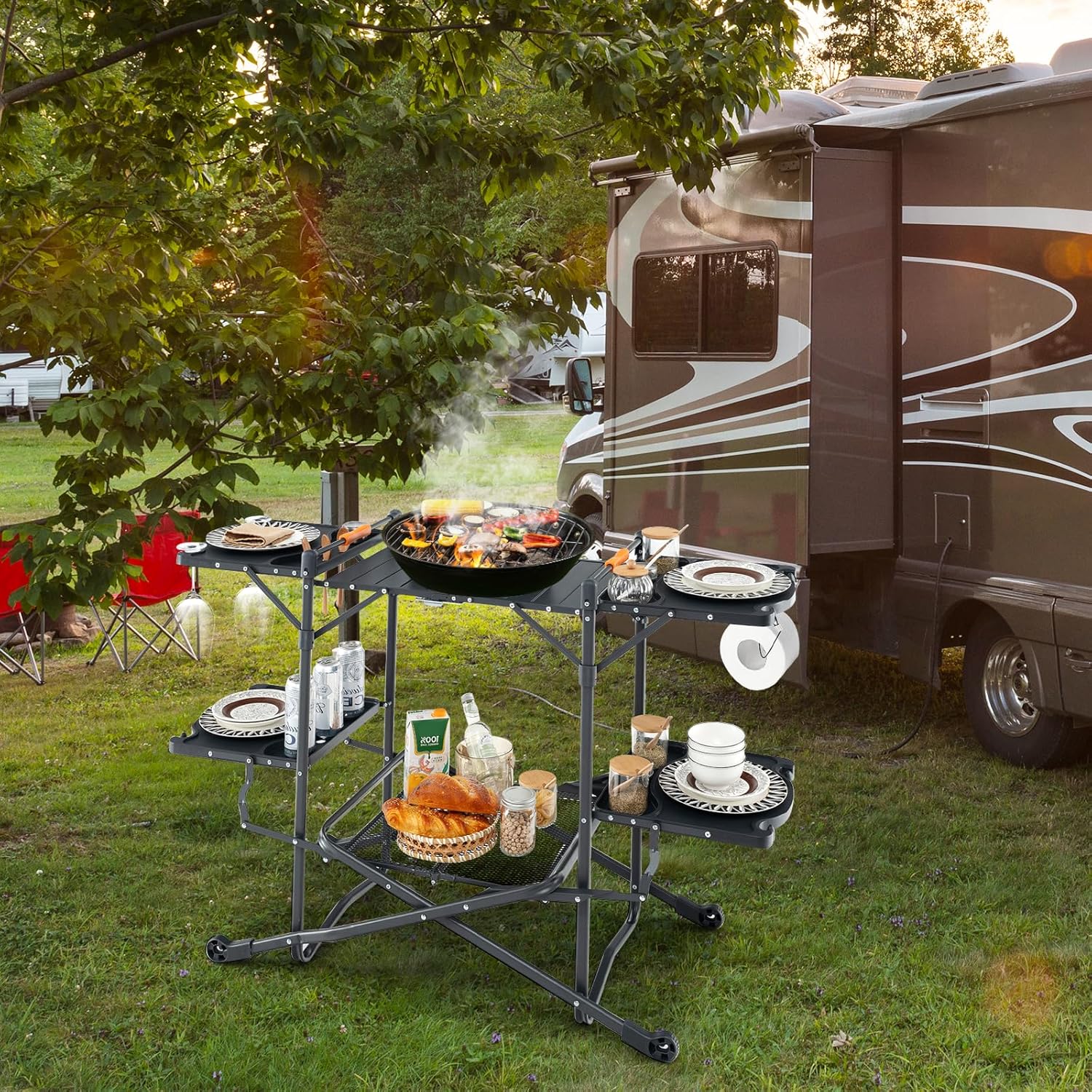 Przenośny stół kempingowy z al – Camping Cooking Table With Storage recenzja i cena