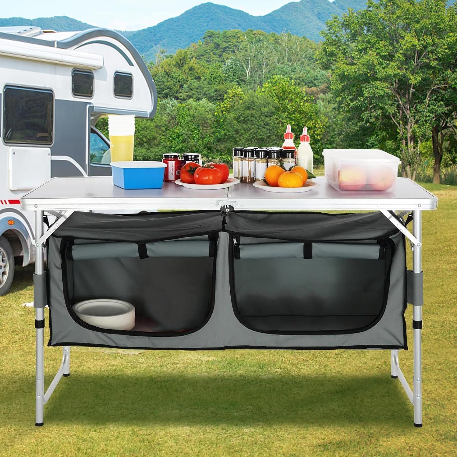 Stacja kuchenna na kemping, sk – Camping Cooking Table With Storage recenzja i cena