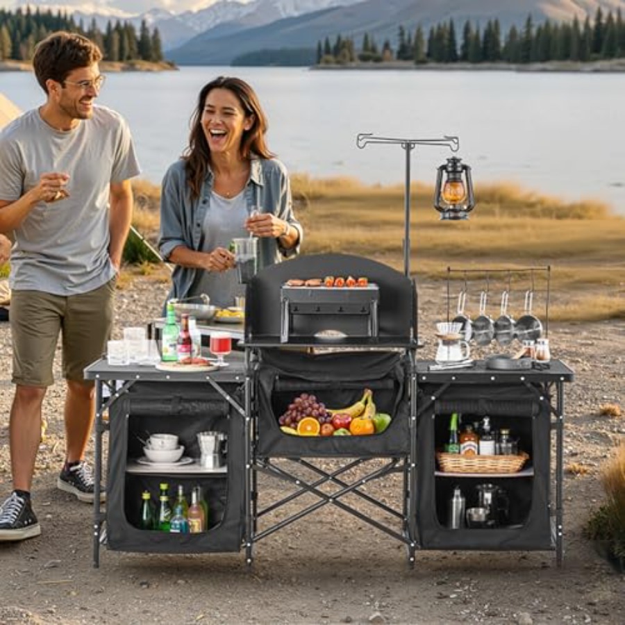 Stół kempingowy, stół do gotow – Camping Cooking Table With Storage recenzja i cena