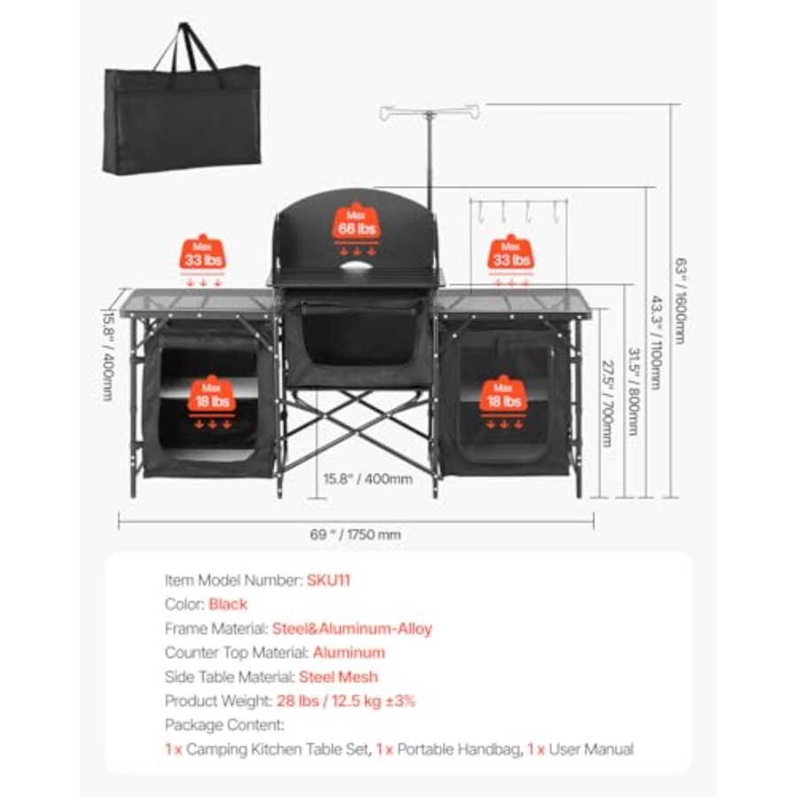Stół kempingowy, stół do gotow – Camping Cooking Table With Storage recenzja i cena